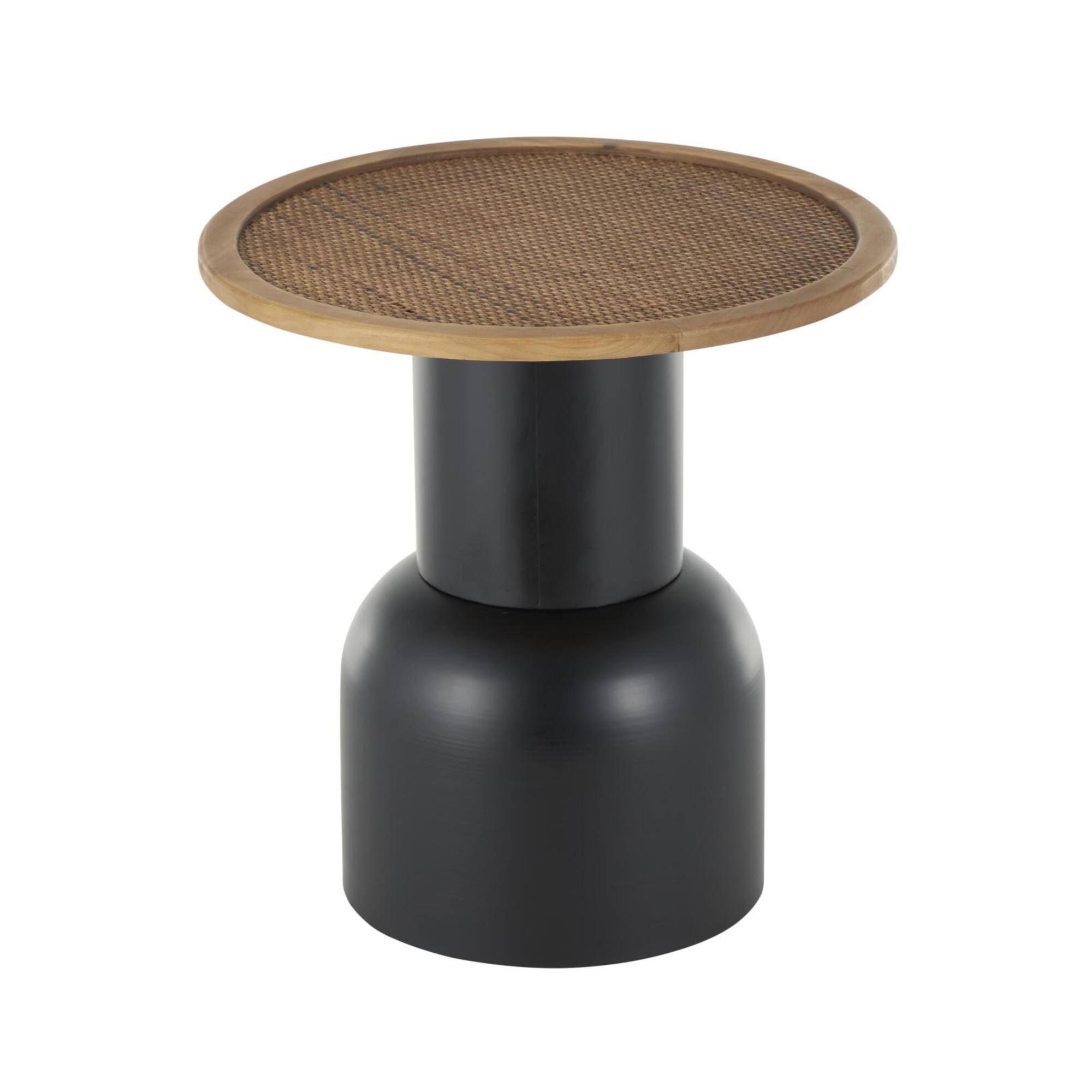 19.5" Black Metal & Rattan Accent Table
